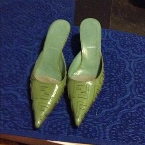 Leather embossed Fendi mules